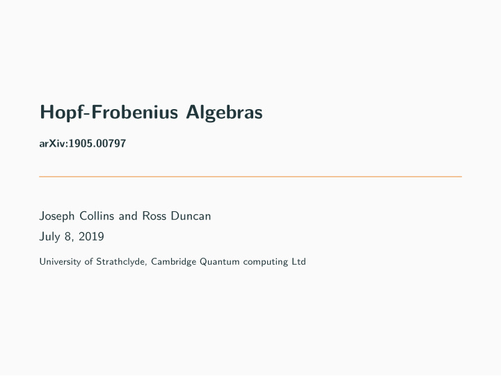 hopf frobenius algebras