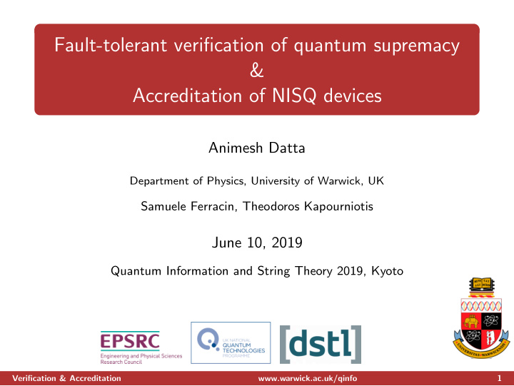 fault tolerant verification of quantum supremacy