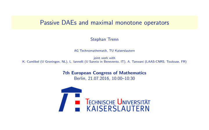 passive daes and maximal monotone operators