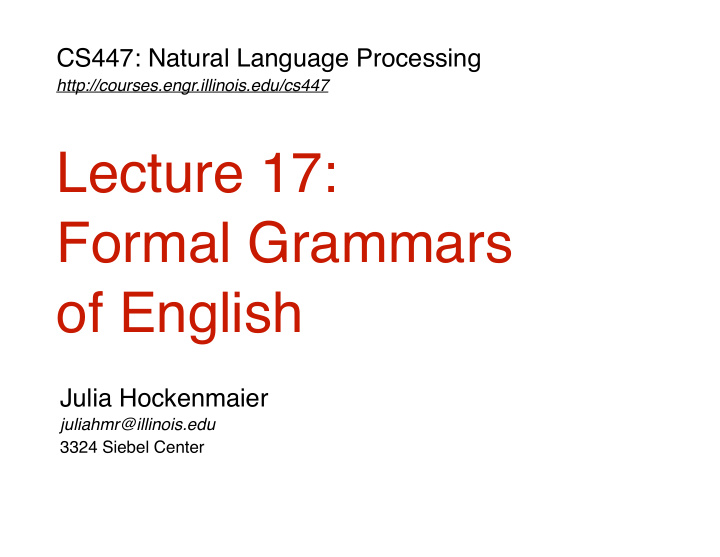 lecture 17 formal grammars of english
