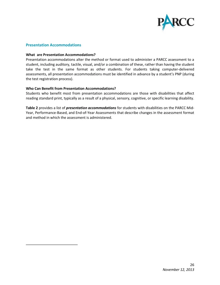 presentation accommodations what are presentation