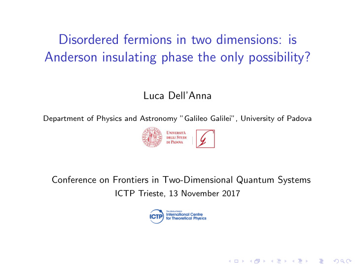 disordered fermions in two dimensions is anderson