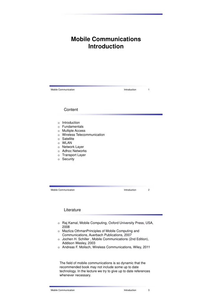mobile communications mobile communications introduction