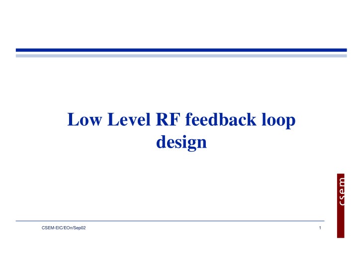low level rf feedback loop design
