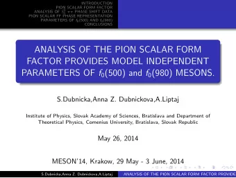 ANALYSIS OF THE PION SCALAR FORM  FACTOR PROVIDES MODEL INDEPENDENT PARAMETERS OF f 0 (500) and f 0