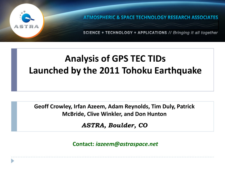 analysis of gps tec tids launched by the 2011 tohoku