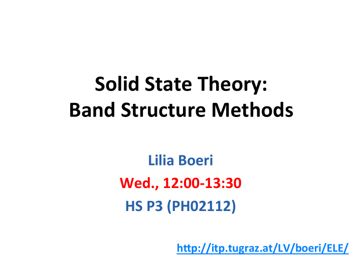 solid state theory band structure methods