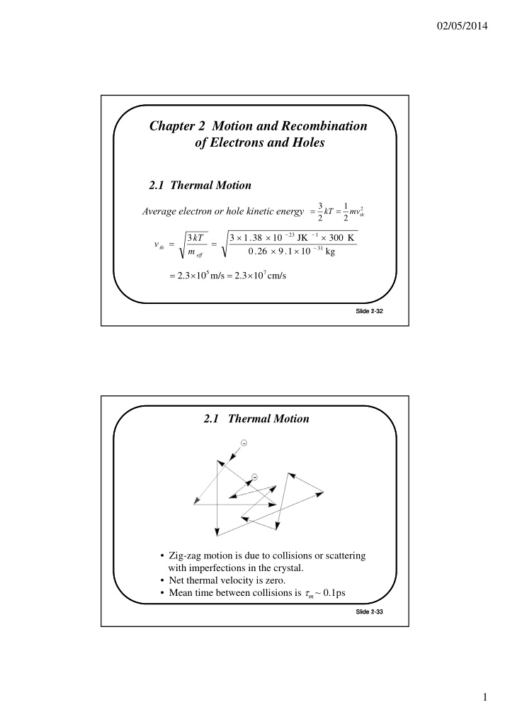 chapter 2 motion and recombination of electrons and holes
