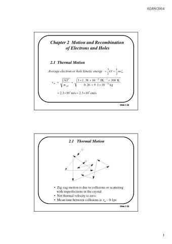 Chapter 2  Motion and Recombination  of Electrons and Holes  2.1  Thermal Motion  3  1  Average