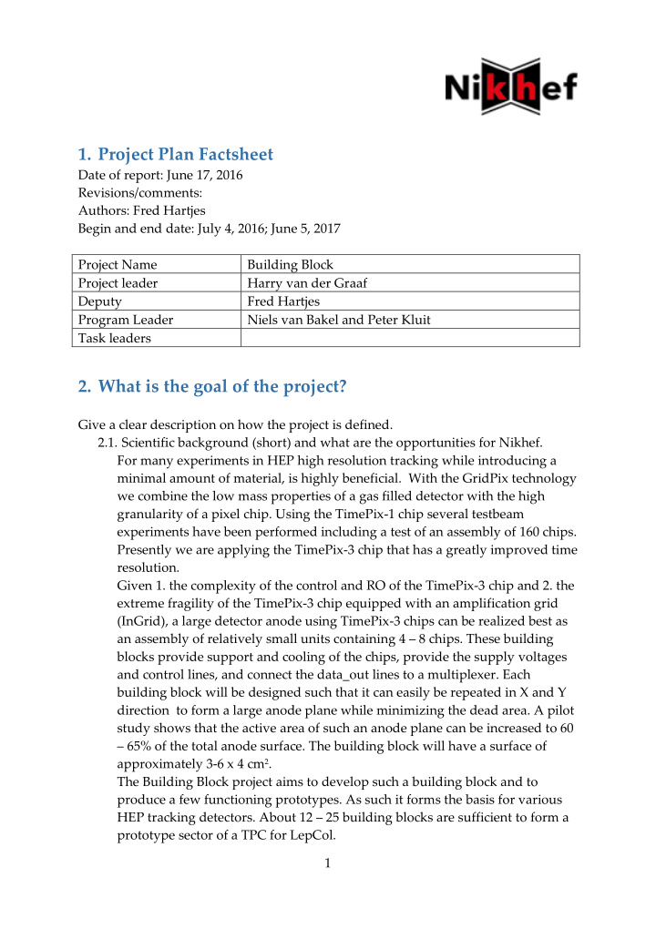 1 project plan factsheet
