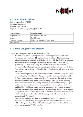 1. Project Plan Factsheet  Date of report: June 17, 2016  Revisions/comments:  Authors: Fred