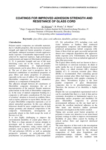 COATINGS FOR IMPROVED ADHESION STRENGTH AND  RESISTANCE OF GLASS CORD M. Malanin 1 *, R. Plonka 1 ,
