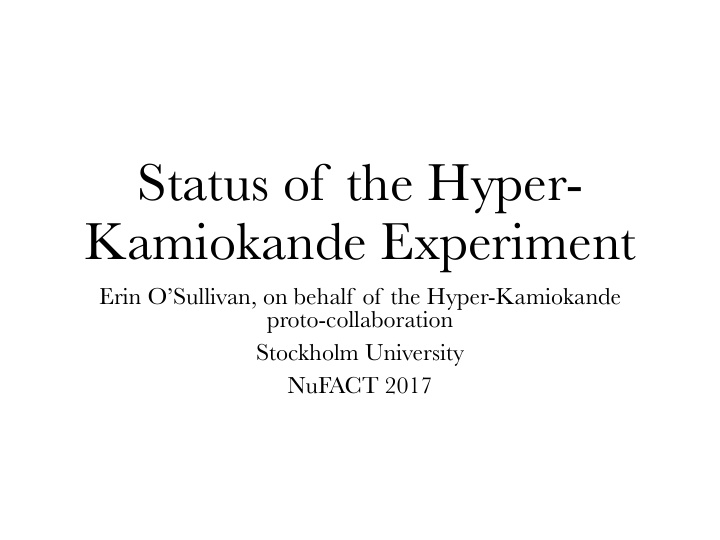 status of the hyper kamiokande experiment