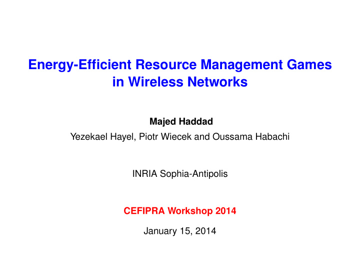 energy efficient resource management games in wireless