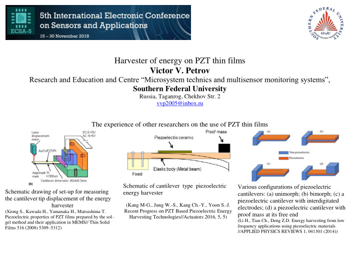 harvester of energy on pzt thin films victor v petrov