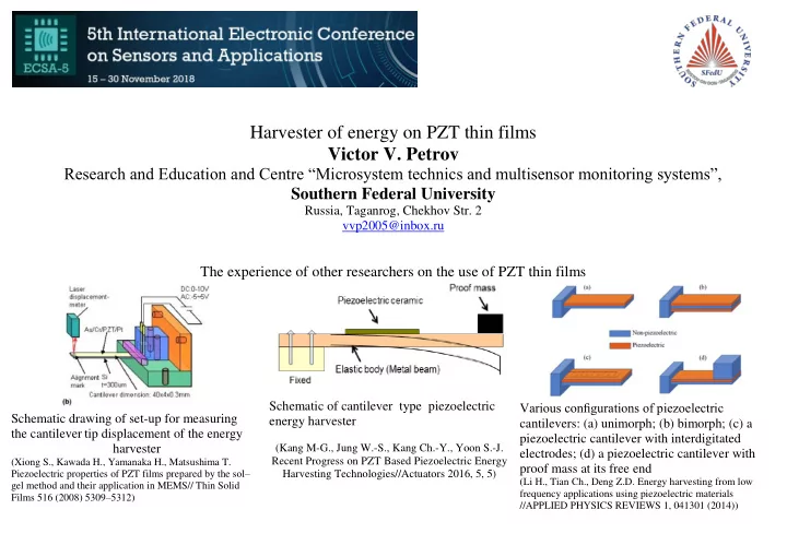 harvester of energy on pzt thin films victor v petrov