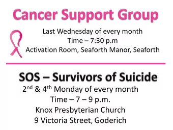 2 nd &amp; 4 th Monday of every month Time  7  9 p.m.  Knox Presbyterian Church 9 Victoria