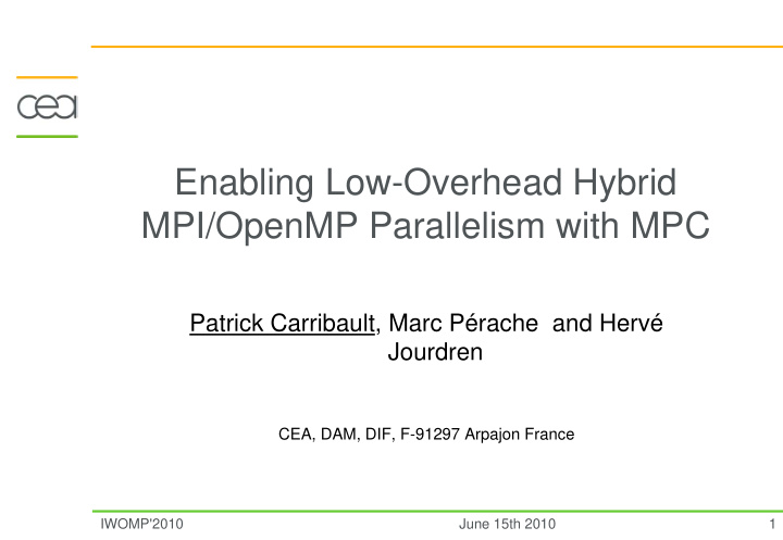 enabling low overhead hybrid mpi openmp parallelism with