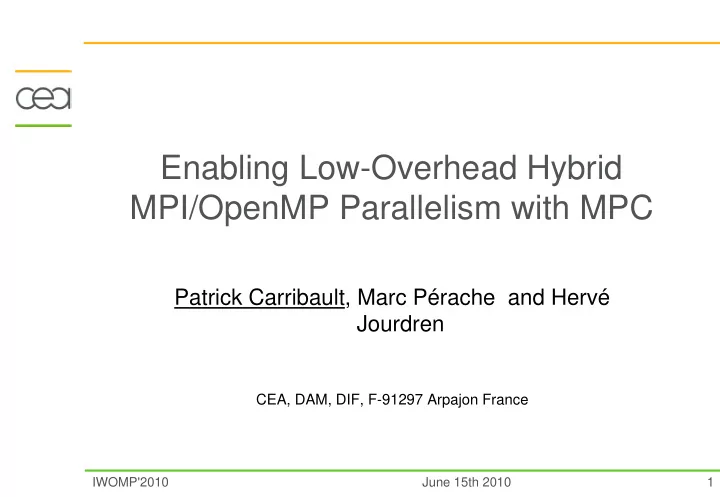 enabling low overhead hybrid mpi openmp parallelism with
