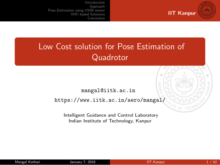 low cost solution for pose estimation of quadrotor