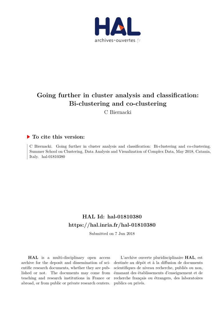 bi clustering and co clustering going further in cluster