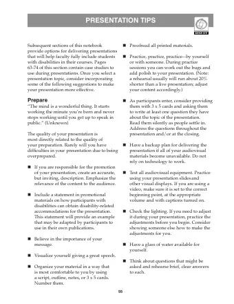 Presentation tiPs  n  Subsequent sections of this notebook  Proofread all printed materials.