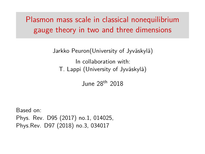 plasmon mass scale in classical nonequilibrium gauge
