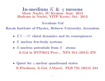 In-medium  K &amp;  mesons  Mesic Nuclei, JU Krakow, Sept. 2013  Hadrons in Nuclei, YITP Kyoto,