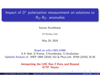 Impact of D  polarization measurement on solutions to R D - R D  anomalies  Suman Kumbhakar