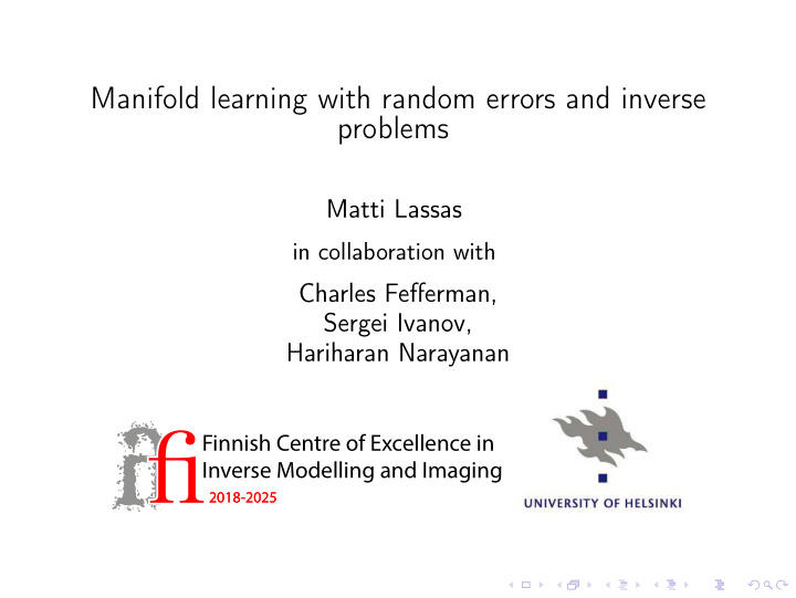 manifold learning with random errors and inverse problems