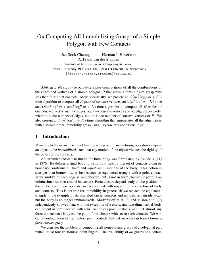 on computing all immobilizing grasps of a simple polygon