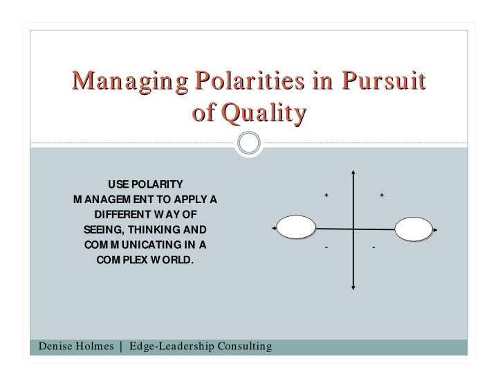 managing polarities in pursuit managing polarities in