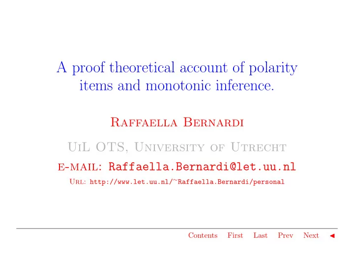a proof theoretical account of polarity items and