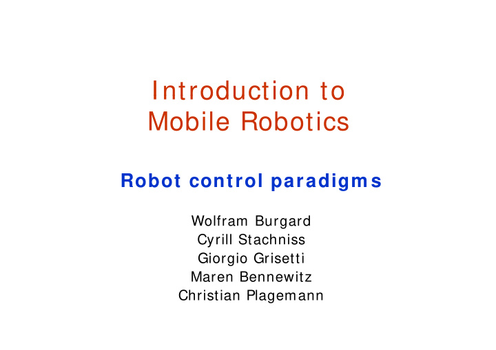 introduction to introduction to mobile robotics