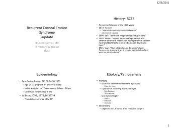 History- RCES  Recognized disease entity &gt;100 years  Recurrent Corneal Erosion  1872-