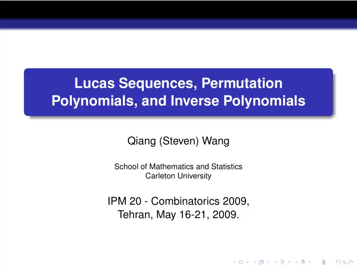 lucas sequences permutation polynomials and inverse