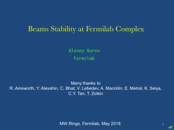 Beams Stability at Fermilab Complex  Alexey Burov  Fermilab  Many thanks to  R. Ainsworth, Y.