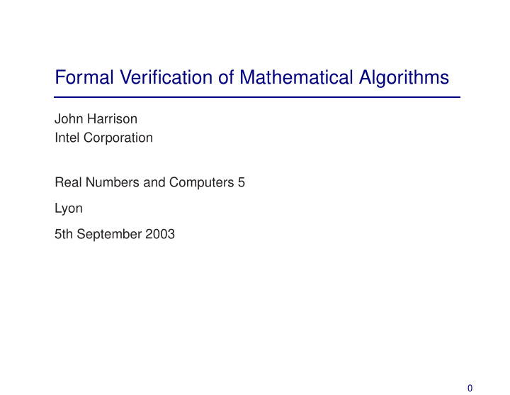 formal verification of mathematical algorithms