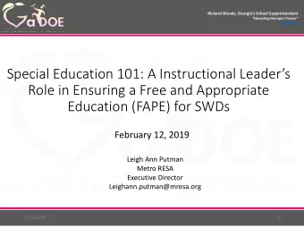Special Education 101: A Instructional Leaders  Role in Ensuring a Free and Appropriate