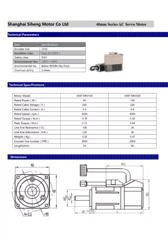 Shanghai Siheng Motor Co Ltd  40mm Series AC Servo Motor  Technical Parameters  Item