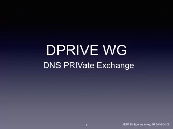DPRIVE WG  DNS PRIVate Exchange  1  IETF 95, Buenos Aires, AR 2016-04-06  Welcome to DPRIVE Chairs
