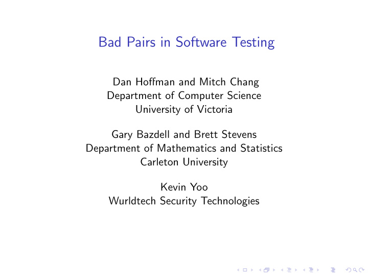 bad pairs in software testing