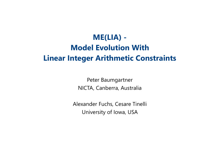 me lia model evolution with linear integer arithmetic