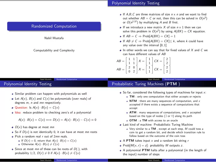 polynomial identity testing