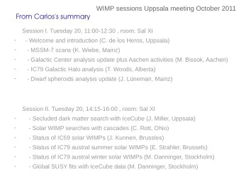 From Carlos's summary  Session I. Tuesday 20, 11:00-12:30 , room: Sal XI  - Welcome and