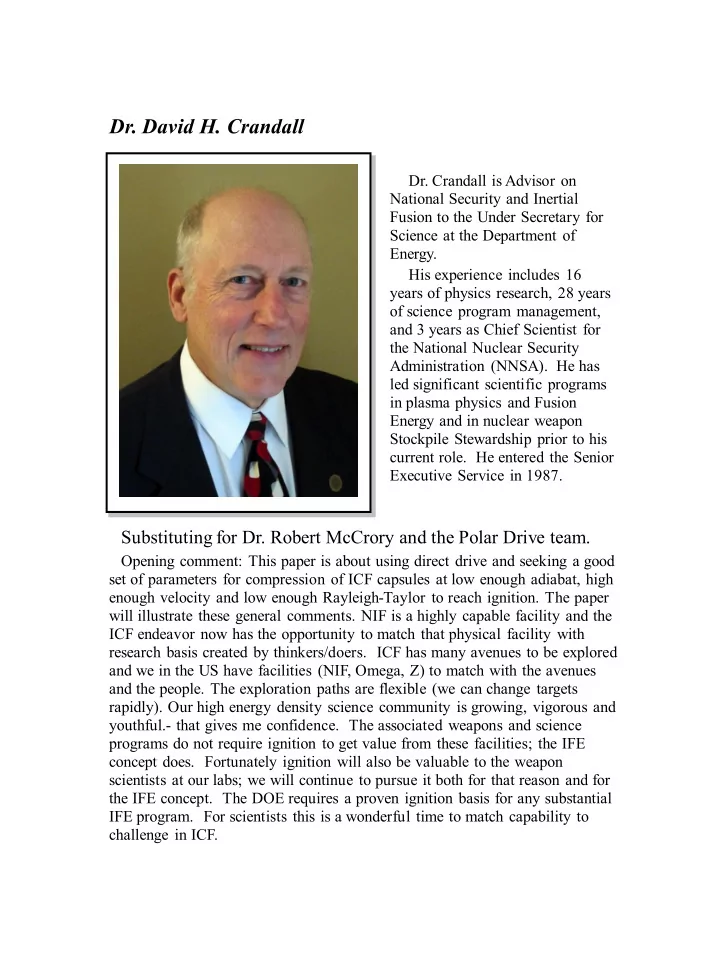 dr david h crandall