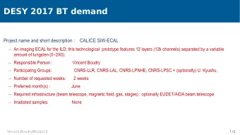 DESY 2017 BT demand P r o j e c t n a m e a n d s h o r t d e s c r i p t i o n : C A L I C E S i W