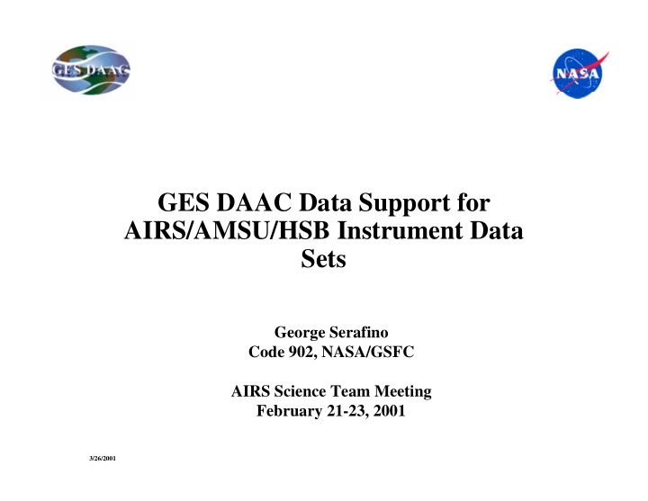 ges daac data support for airs amsu hsb instrument data