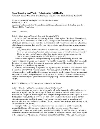Crop Breeding and Variety Selection for Soil Health  Research-based Practical Guidance for Organic