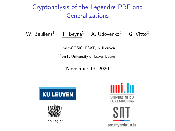 cryptanalysis of the legendre prf and generalizations